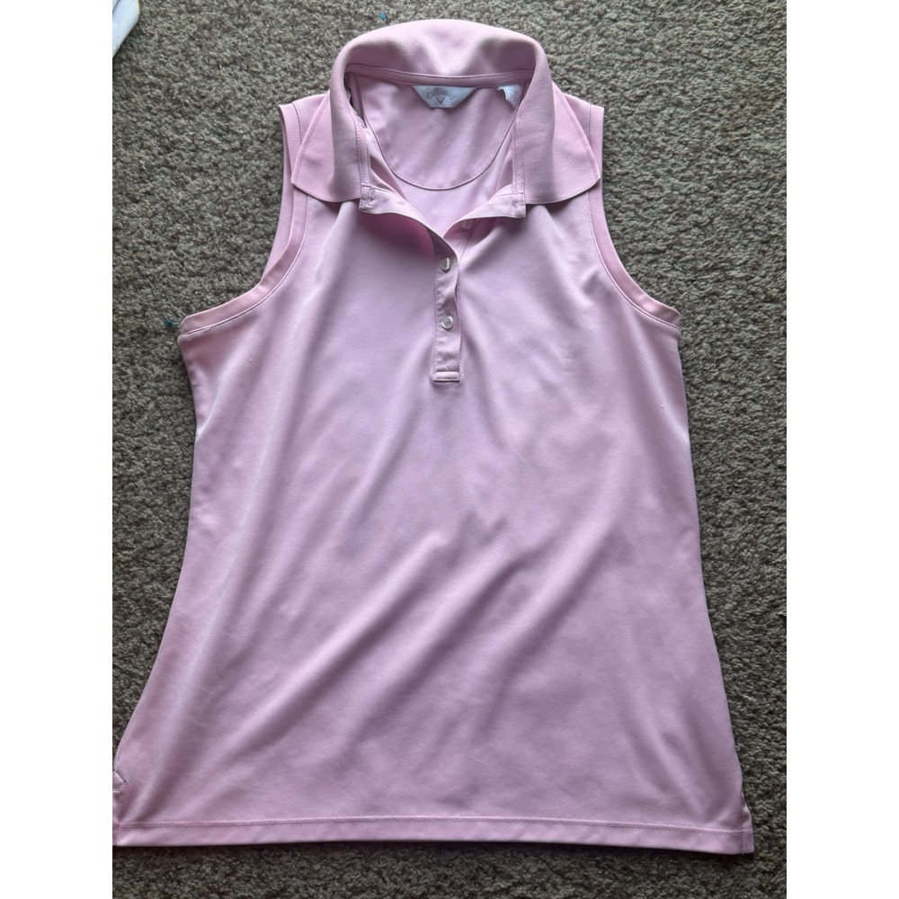 Callaway Womens Pink Sleeveless Golf Polo Shirt Size Large Activewear Top